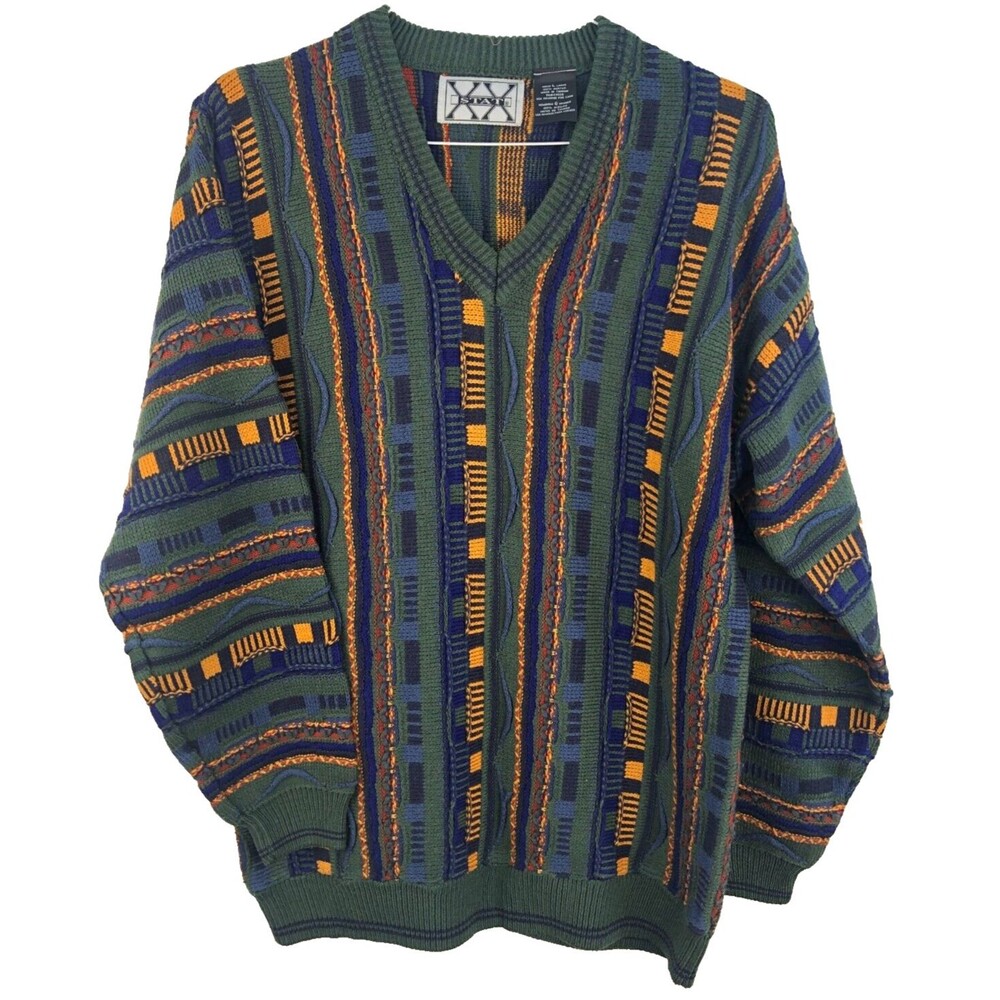 Vintage Colorful Coogi Style Sweater Biggie 90's 3D Cosby Large XX Stat